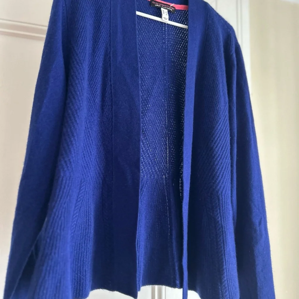 Isaac Mizrahi 100% cashmere Royal Blue Open Cardigan Size L - Picture 4 of 14